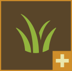 green grass icon on a brown background with an orange plus sign