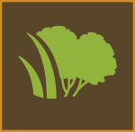 icon of grass and a tree, green with brown background